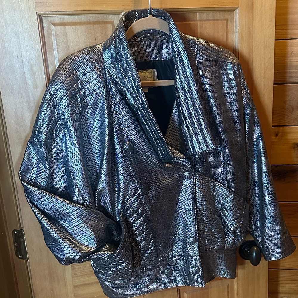 Designer Don Michele Unique Iridescent Metallic Silver Leather Jacket